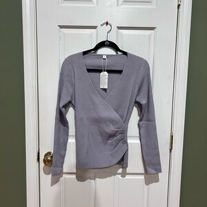 Custom Made Gray Ribbed Wrap Top